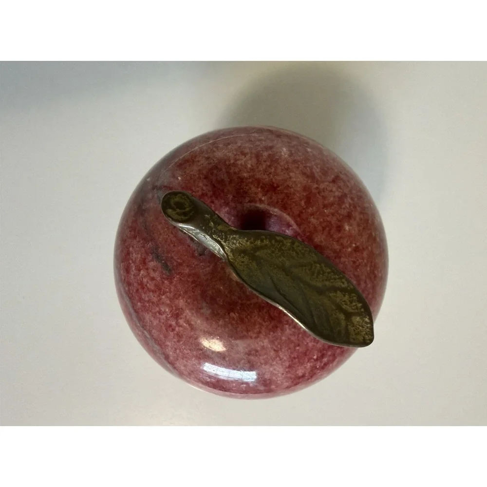 Apple Paperweight Red stone brass stem, Vintage, Desk Decor